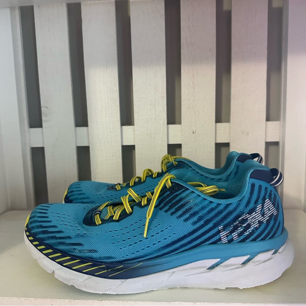 HOKA One One Running Shoes Blue Yellow Mens 12.5 Athletic Sneakers - Picture 2 of 14